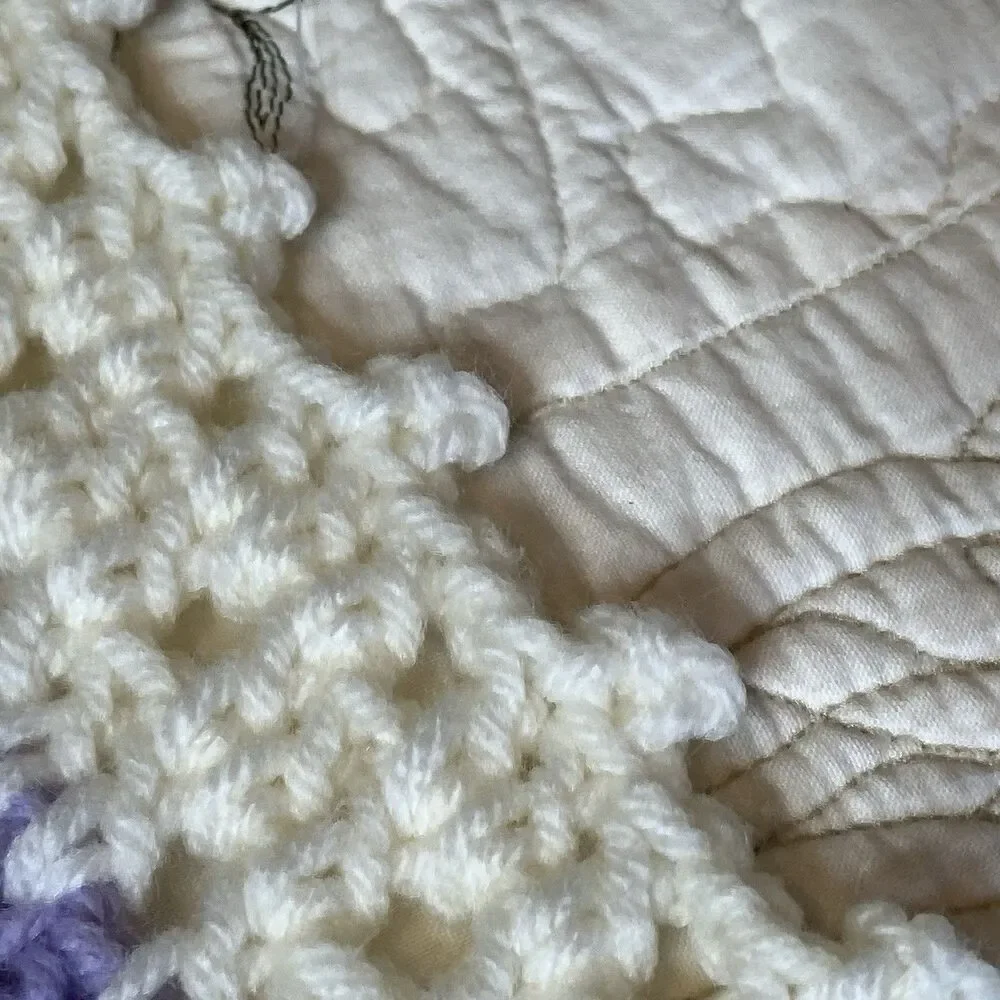 Vtg Handmade Crochet Granny Blanket Afghan Baby Spring Pastel 3D Roses Flowers